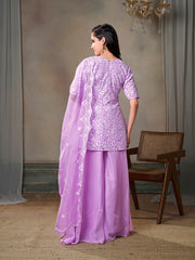 Floral Embroidered Kurta With Palazzos & Dupatta