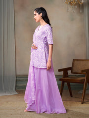 Floral Embroidered Kurta With Palazzos & Dupatta