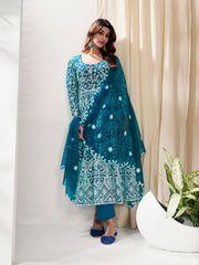 Floral Embroidered Regular Anarkali Net Kurta With Trouser With Dupatta