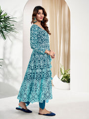 Floral Embroidered Regular Anarkali Net Kurta With Trouser With Dupatta