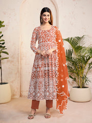 Floral Embroidered Scoop Neck Anarkali Kurta With Trouser And Dupatta