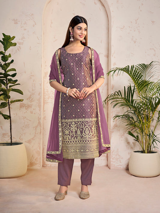 Women Ethnic Motifs Embroidered Regular Kurta with Trousers & With Dupatta