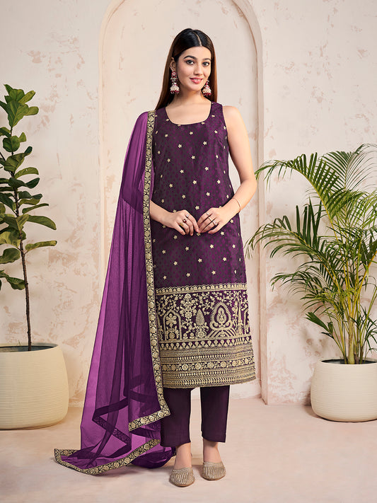 Women Floral Embroidered Regular Kurta with Trousers & With Dupatta