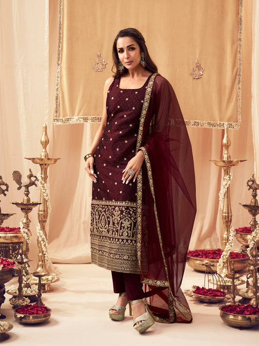 Women Ethnic Motifs Embroidered Regular Kurta with Trousers & With Dupatta