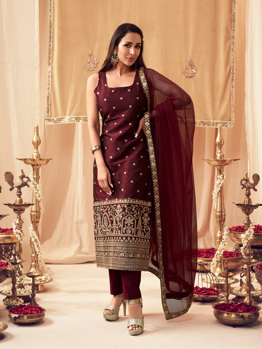 Women Ethnic Motifs Embroidered Regular Kurta with Trousers & With Dupatta