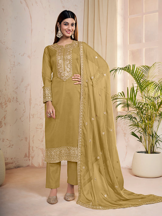 Women Ethnic Motifs Yoke Design Regular Sequinned Kurta with Trousers & With Dupatta