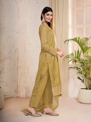 Women Ethnic Motifs Yoke Design Regular Sequinned Kurta with Trousers & With Dupatta