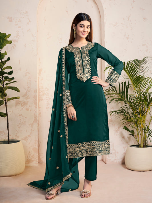 Women Ethnic Motifs Embroidered Regular Sequinned Kurta with Trousers & With Dupatta