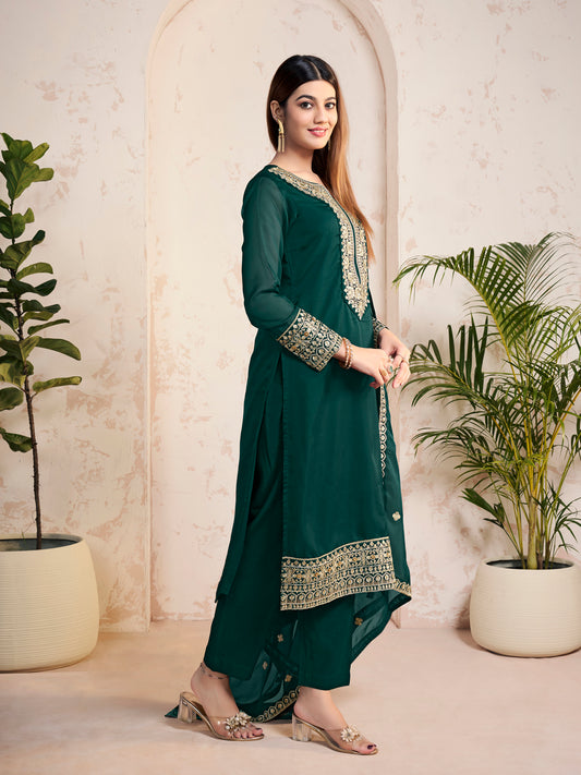 Women Ethnic Motifs Embroidered Regular Sequinned Kurta with Trousers & With Dupatta