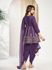 Women Ethnic Motifs Yoke Design Empire Thread Work Kurta with Dhoti Pants & With Dupatta