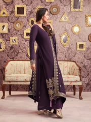 Ethnic Motifs Embroidered Georgette Straight Kurta With Palazzos & Dupatta