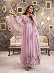 Women Floral Embroidered Pleated Thread Work Kurta with Palazzos & With Dupatta