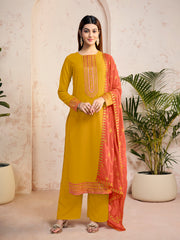 Ethnic Motifs Yoke Design Sequinned Straight Kurta With Palazzos & Dupatta