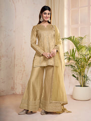 Women Ethnic Motifs Embroidered Regular Sequinned Kurta with Sharara & With Dupatta