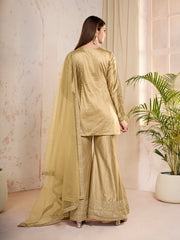 Women Ethnic Motifs Embroidered Regular Sequinned Kurta with Sharara & With Dupatta