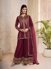 Women Ethnic Motifs Embroidered Regular Sequinned Kurta with Sharara & With Dupatta