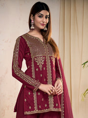 Women Ethnic Motifs Embroidered Regular Sequinned Kurta with Sharara & With Dupatta