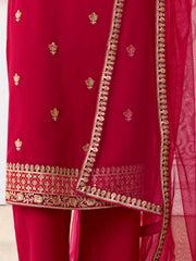 Floral Embroidered Round Neck Georgette Straight Kurta With Palazzos & Dupatta