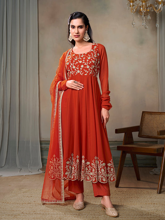 Women Floral Embroidered Regular Thread Work Kurta with Trousers & With Dupatta