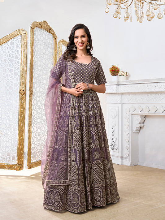 Ethnic Motifs Embroidered Sequinned Anarkali Kurta With Dupatta