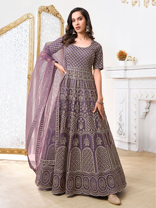 Ethnic Motifs Embroidered Sequinned Anarkali Kurta With Dupatta