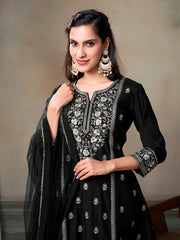 Women Floral Embroidered Regular Sequinned Kurta with Trousers & With Dupatta