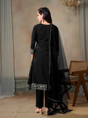 Women Floral Embroidered Regular Sequinned Kurta with Trousers & With Dupatta