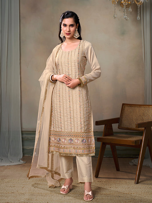 Women Ethnic Motifs Embroidered Regular Thread Work Velvet Kurta with Trousers & With Dupatta