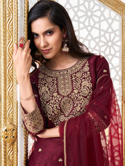 Women Floral Embroidered Regular Sequinned Velvet Kurta with Trousers & With Dupatta