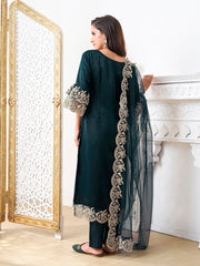 Women Regular Thread Work Velvet Kurta with Trousers & With Dupatta