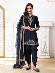 Ethnic Motifs Embroidered Keyhole Neck Kurta With Dhoti Pants And Dupatta