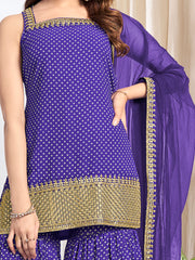 Women Bandhani Printed Regular Sequinned Kurta with Sharara & With Dupatta