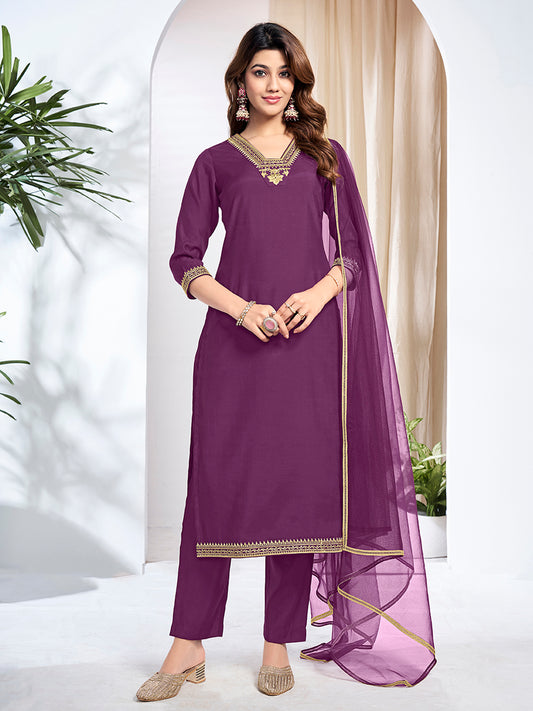 Women Ethnic Motifs Embroidered Regular Kurta with Trousers & With Dupatta