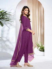 Women Ethnic Motifs Embroidered Regular Kurta with Trousers & With Dupatta