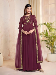 Floral Embroidered Panelled Georgette Anarkali Kurta With Dupatta