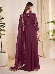 Floral Embroidered Panelled Georgette Anarkali Kurta With Dupatta