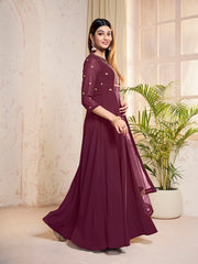 Floral Embroidered Panelled Georgette Anarkali Kurta With Dupatta