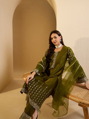 Women Floral Embroidered Regular Sequinned Velvet Kurta with Trousers & With Dupatta