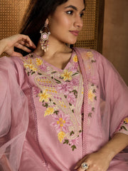 Women Floral Embroidered Panelled Thread Work Kurta with Trousers & With Dupatta