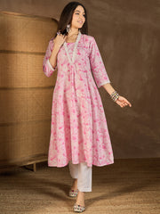 Women Floral Printed Pleated Sequinned Kurta with Trousers