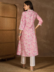 Women Floral Printed Pleated Sequinned Kurta with Trousers