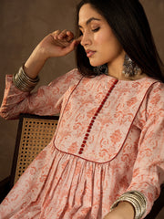 Women Ethnic Motifs Printed Pleated Sequinned Kurta with Trousers