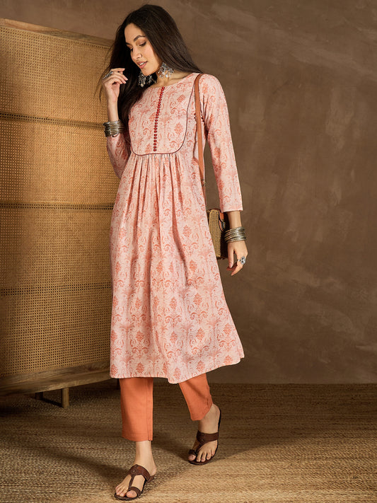 Women Ethnic Motifs Printed Pleated Sequinned Kurta with Trousers