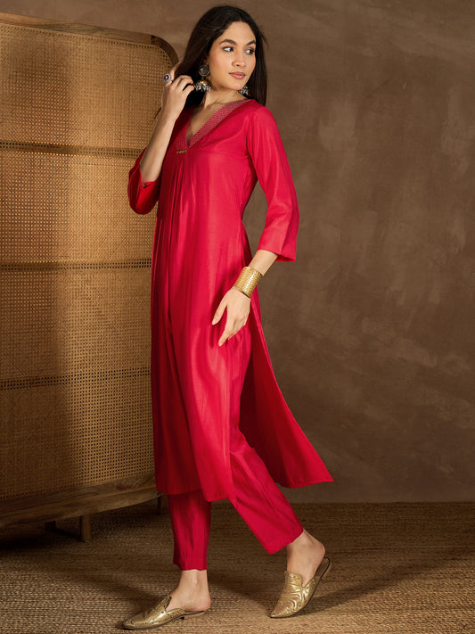 V Neck Thread Work Empire Kurta With Trousers