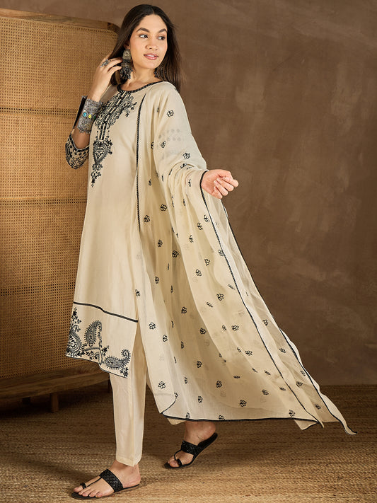 Women Ethnic Motifs Embroidered Regular Thread Work Kurta with Trousers & With Dupatta