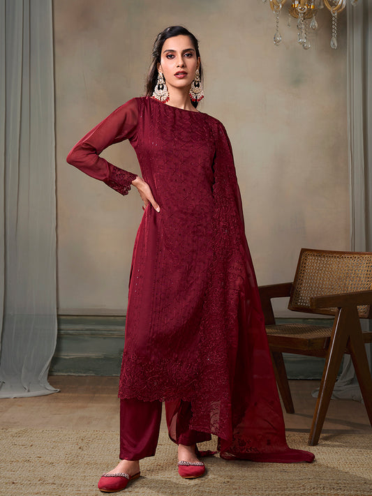 Women Ethnic Motifs Embroidered Regular Sequinned Kurta with Trousers & With Dupatta