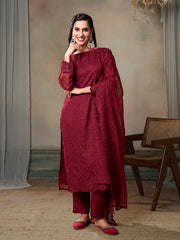 Women Ethnic Motifs Embroidered Regular Sequinned Kurta with Trousers & With Dupatta