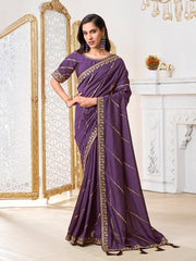 Striped Sequinned Silk Blend Saree