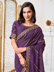 Striped Sequinned Silk Blend Saree