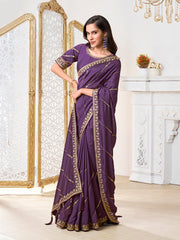 Striped Sequinned Silk Blend Saree